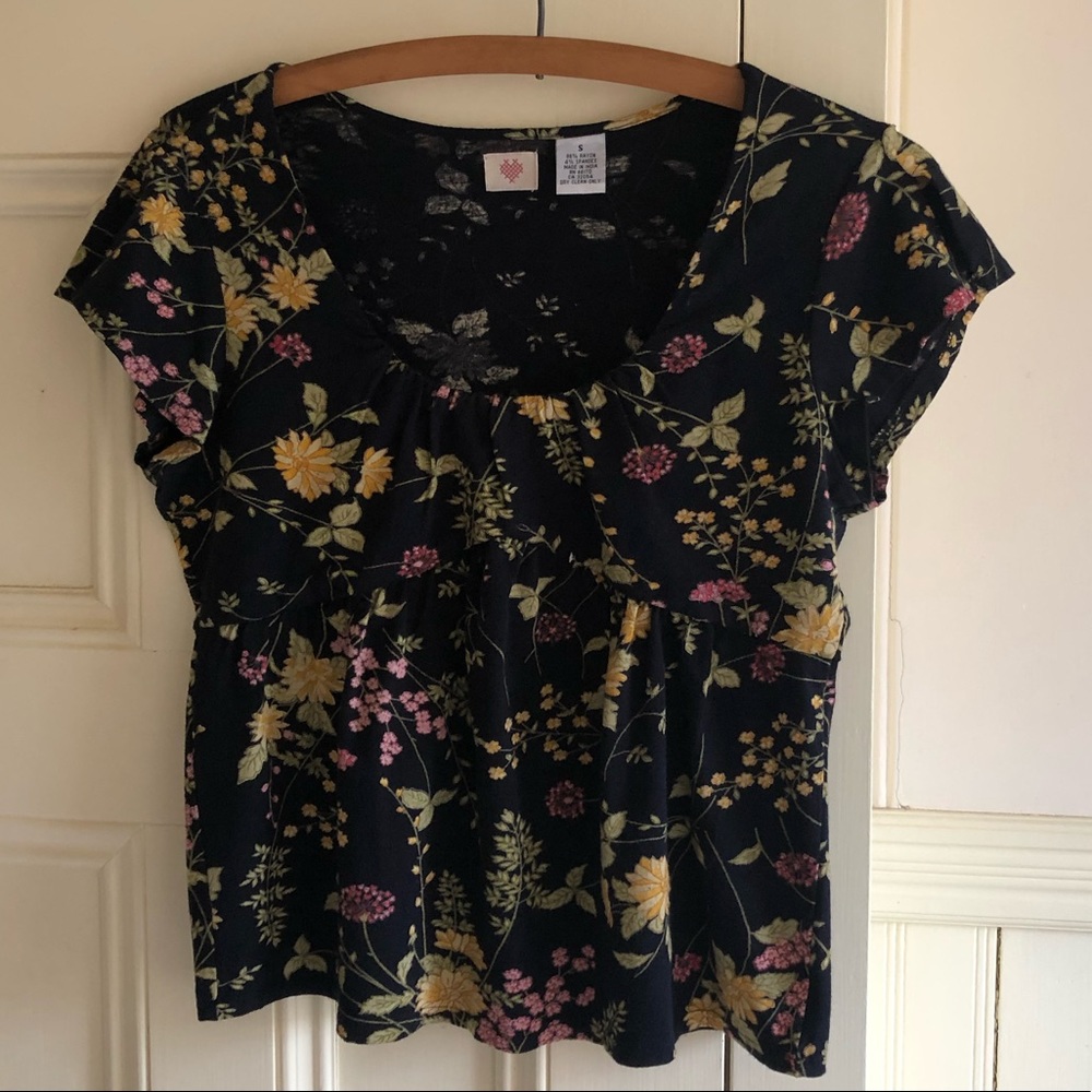 Anthropologie Cross Stitch Heart Floral Top